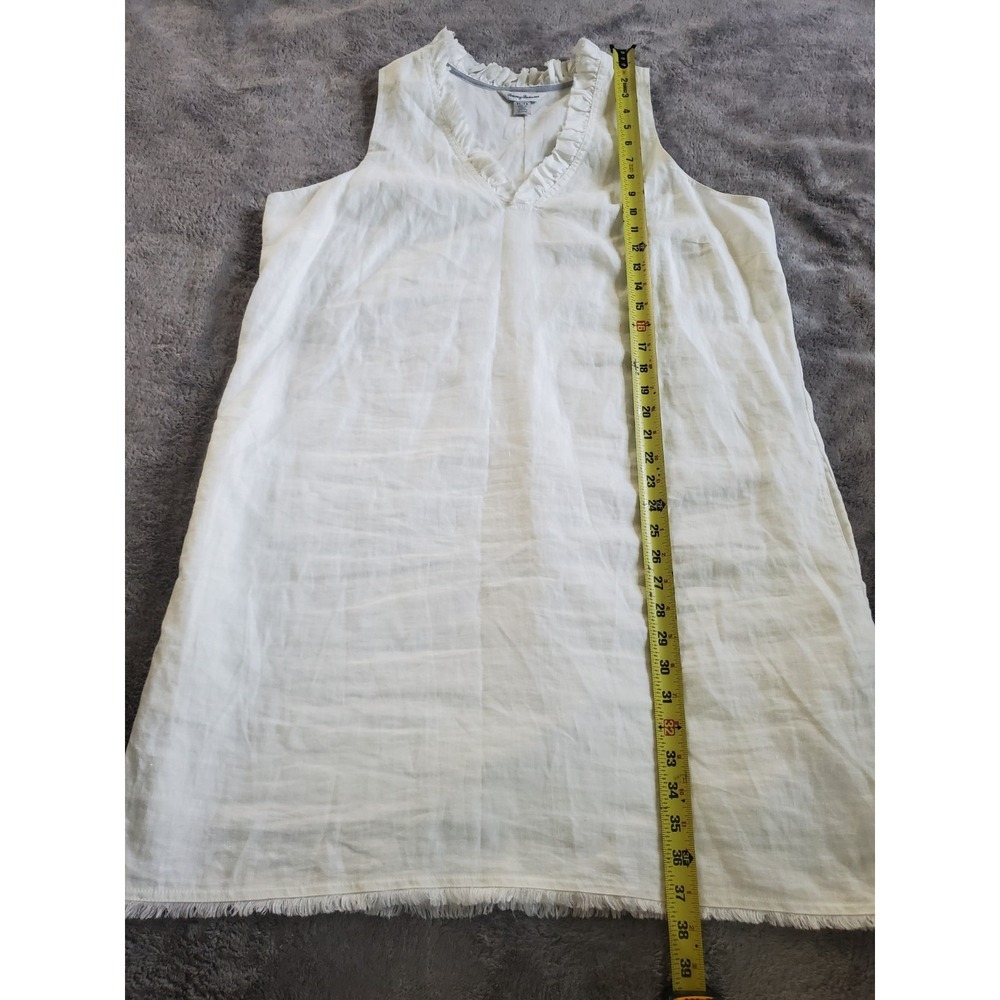 Tommy Bahama Two Palms Ruffled White Linen Shift Dress Pockets V-Neck XL Beach - Picture 10 of 10